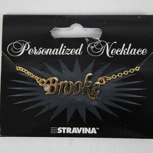 BROOKE Name Goldtone Rhinestone Accent 14.5" w 4.5" Multi Ring Ext Necklace